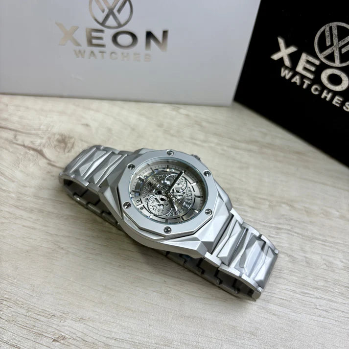 Hublot Premium Skeleton Watch | Metallic Grey Dial | Luxury Diamond Cut Chain