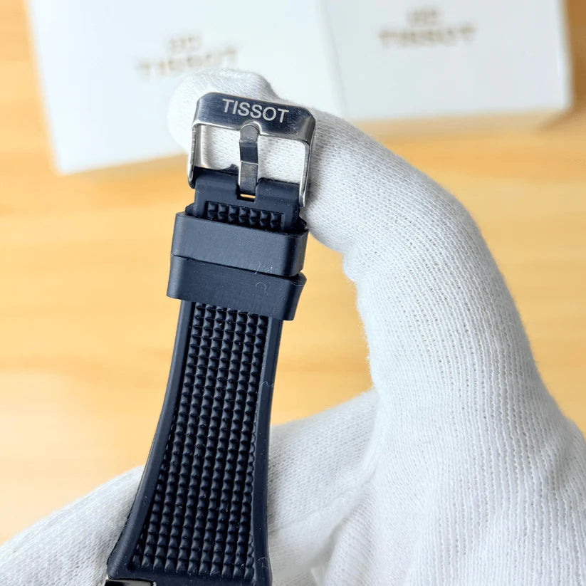 Golden Dial Classic Quartz Watch | Silver Case | Black Rubber Strap
