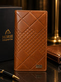 Premium Brown Leather Long Wallet | Geometric Embossed | Metal Logo Accent
