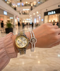 Michael Kors Ladies Watch + MK Bangle Set – Gold Roman Dial | Two-Tone