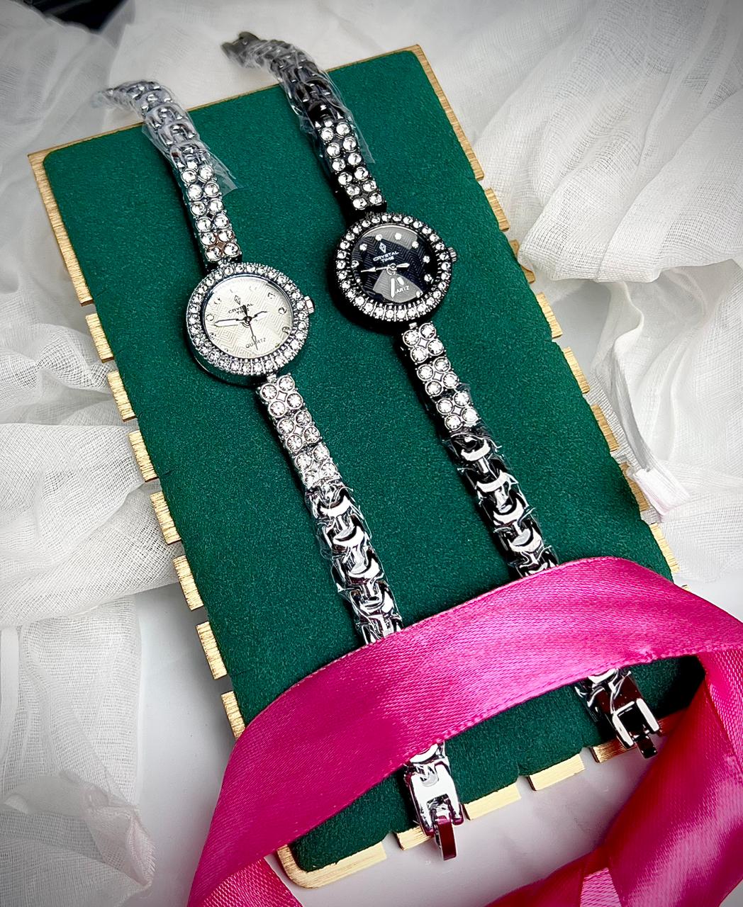 Crystal Time Ladies Fancy Wrist Watch – Silver | Golden | Rosegold | Black