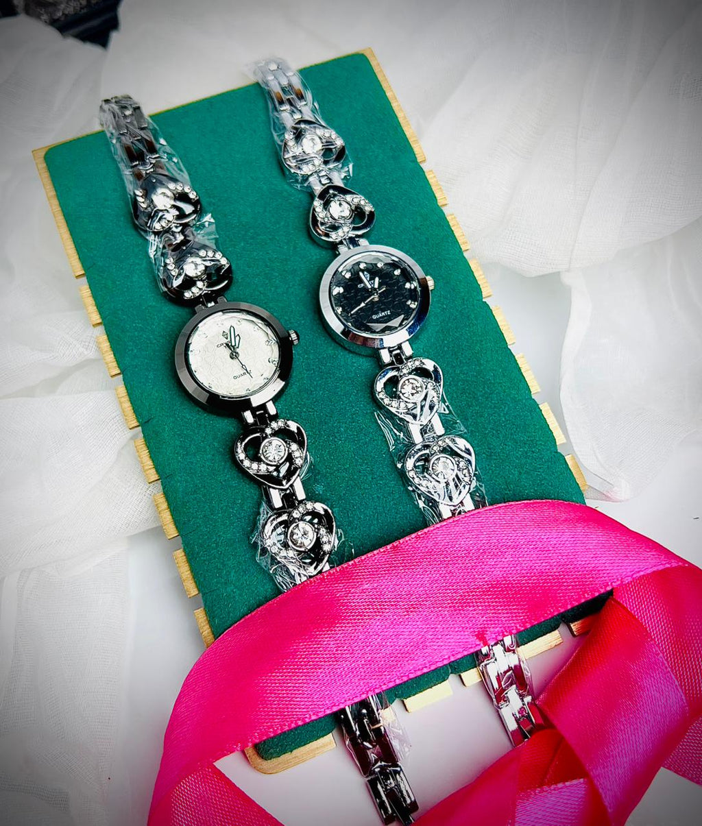 Crystal Time Ladies Fancy Wrist Watch – Silver | Golden | Rosegold | Black