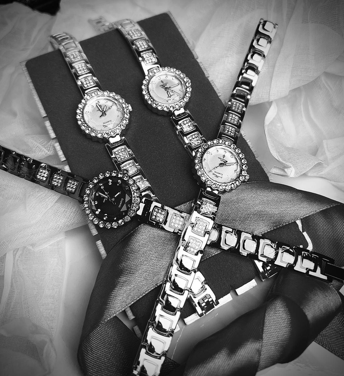 Crystal Time Ladies Fancy Wrist Watch – Silver | Golden | Rosegold | Black