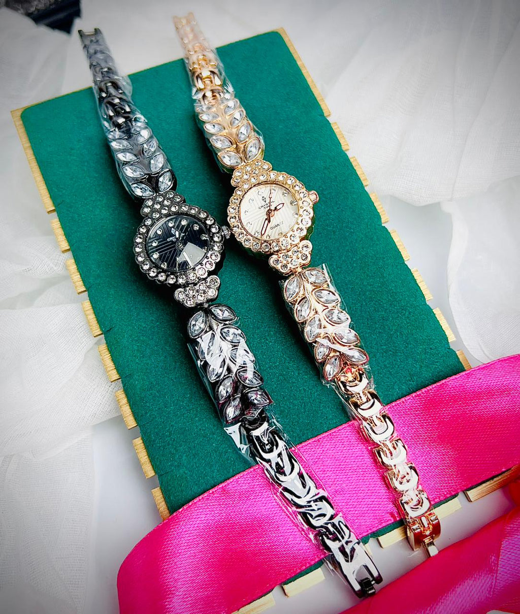 Crystal Time Ladies Fancy Wrist Watch – Silver | Golden | Rosegold | Black