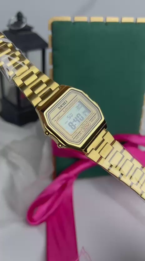 SKMEI Original Digital Watch – Unisex | Golden | Waterproof | Multi-Function