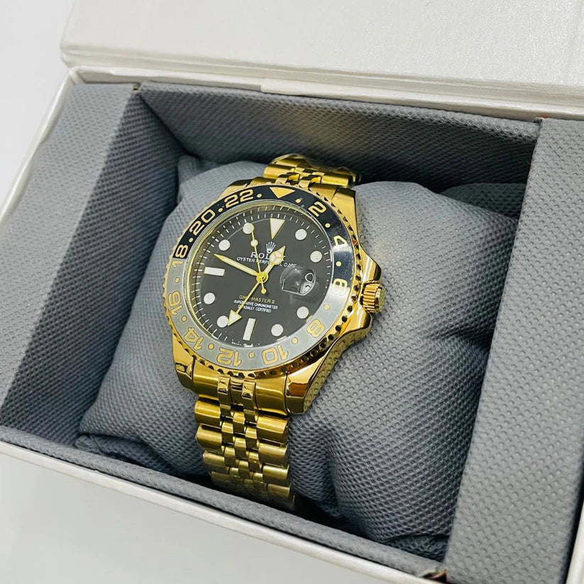 RLX GMT Master 40mm – Yellow Gold & Black Dial | Jubilee Chain